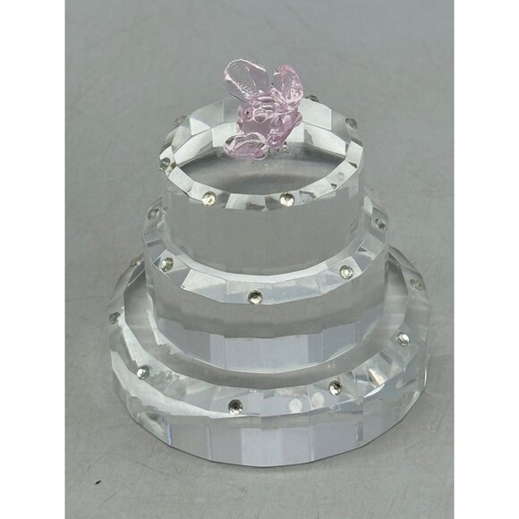 Simon Designs Crystal 3 Tier Cake Pink floral Paperweight figurine clear READ - Picture 4 of 7